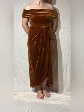 Lulu's Rust Orange Velvet Off-the-Shoulder Maxi Dress